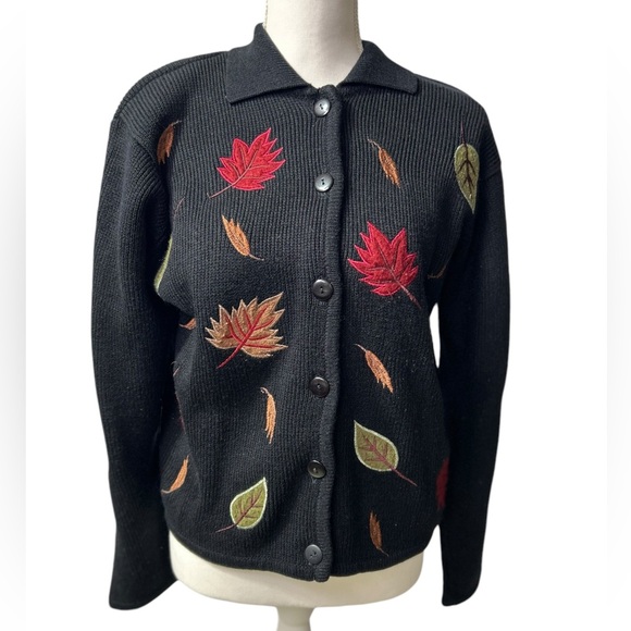KB COLLECTION Vintage 90s fall leaves sweater cardigan button up grannycore EUC - Picture 4 of 8